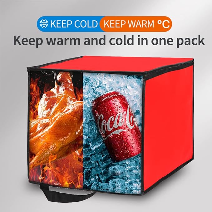 Bodaon Insulated Pizza Delivery Bag, 16" x 16" x 14" Pizza Warmer Bags for Carry Hot, Commercial Delivery Bag, Food Warmers for Parties, Pizza Pack Insulation, Pizza Carrier, Red, 1-Pack