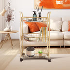 3 Tier Mesh Rolling Utility Cart, Gold Metal Organization Cart with Lockable Wheels, Multifunctional Storage Trolley Service Cart for Kitchen Living Room Office Salon