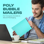 Teal 10.5x16 Inch Large Poly Bubble Mailers #5 | Padded Envelopes with Self Seal | Air Lined Cushioned Bubble Mailer | Usable Size 10.5x15 | 200 Pack Bulk | Lightweight shipping Bags