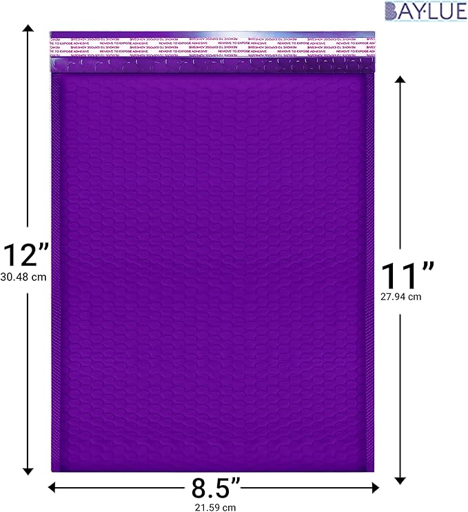 Purple 8.5x12 Inch Poly Bubble Mailers #2 |Self Seal Padded Envelopes | Air Cushioned Bubble Mailer | Usable Size 8.5x11 Inch | 100 Pack Bulk | Waterproof | Lightweight Mailing Shipping Bags