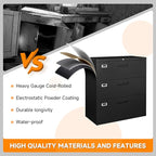 Lateral File Cabinet, Metal Filing Cabinet with Lock, 3 Drawer File Cabinets for Home Office, Office Cabinet for Hanging Files Letter/Legal/F4/A4, Assembly Required, Black