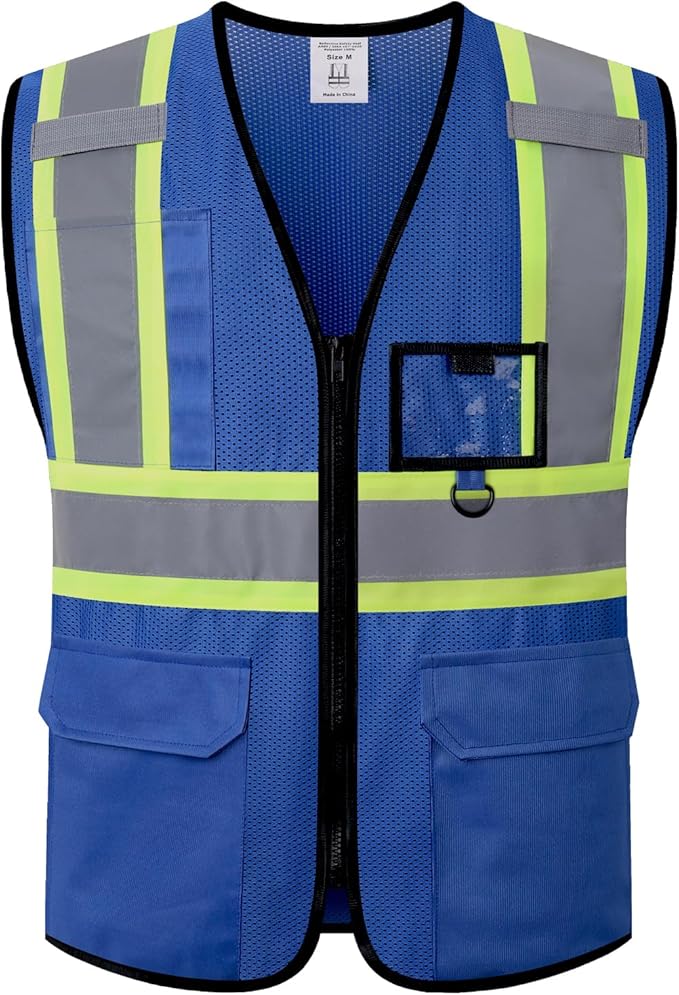 Hi Vis Reflective Safety Vest for Men Women with Multiple Pockets Mesh High Visibility Construction Work Vest,Meets ANSI/ISEA Standards(EK1-178-Blue-XL)
