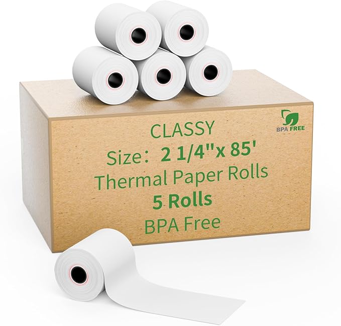 2 1/4" 85' feet Thermal Receipt Paper,Cash Register Paper Rolls Fits for Most Credit Card Terminals,5 rolls