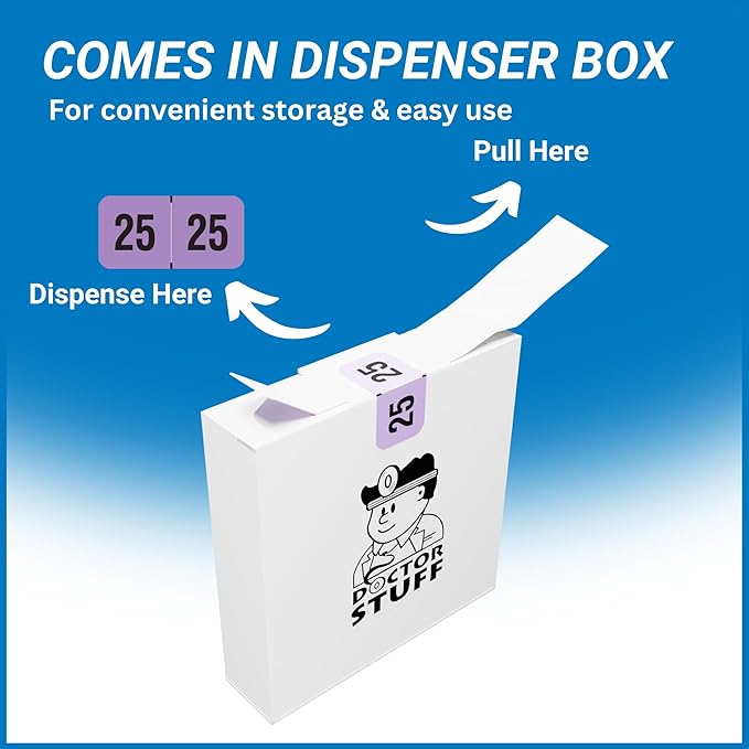 2025 Year Labels, Doctor Stuff 2025 Chart Stickers, Fluorescent Violet Color Coded, USA Made Year Stickers for End Tab File Folders, 500 Labels/Roll in a Dispenser Box, 3/4" x 1-1/2"