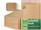 Tera Rigid Mailers Kraft Envelopes: 50 Pack 6x9 Inches Recyclable Mailing Shipping Envelope 80gsm Thickened Kraft Self Seal Corrugated Inside for Document CD Photos File Postcard Small Business