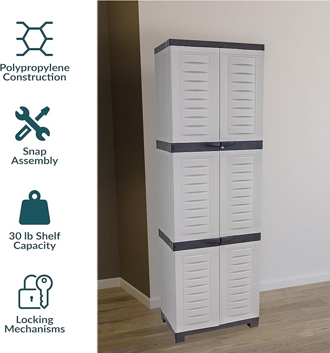 Sunnydaze Lockable Storage Cabinet - Indoor or Garage Storage Cabinet with 4 Adjustable Shelves - 72" H - Garage, Office, Home, Laundry Room - Gray