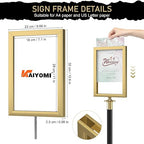 kaiyomi 6Pcs Stanchions Posts Velvet Ropes with Red Carpet and Sign Frame, Water or Sand-Fillable Base, Suitable for 8.5" x 11" A4 Paper Size Sign Frame for Red Carpet Party Decoration (Black&Golden)