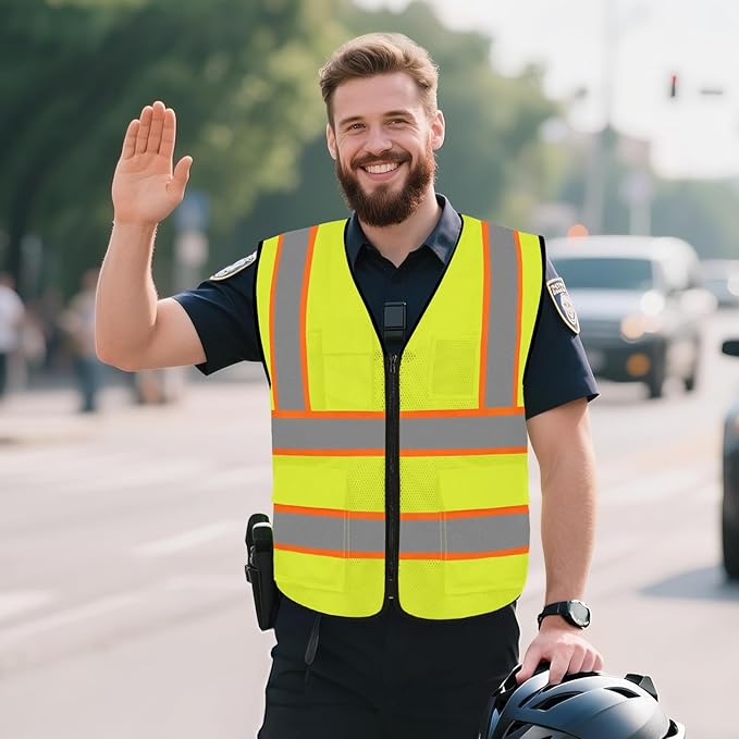 Hi Vis Vest for Men Women High Visibility Mesh Vest with 5 Pockets,Safety Vest with Reflective Trips, Breathable,(GR720-Yellow,5XL).