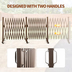 TECSPACE Aluminum Expandable Garden Fence, Portable Barricade Gate with Casters, Adjustable Retractable Fence Mobile Barricade Safety Barrier (Brown, 201×15×41 inch)