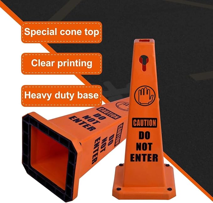 Do Not Enter Sign, 26.4-Inch Safety Cone, Orange Plastic, High-Visibility, Weatherproof, Slip-Resistant Base, Stackable, Traffic Warning Sign -8 Pack