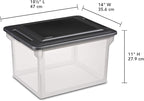 Sterilite File Box, Stackable Storage Bin with Lid, Plastic Container to Organize Taxes, Papers in the Home, Office, Clear Base with Black Lid, 4-Pack