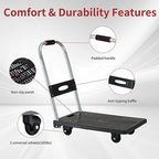Push Cart Dolly - Lightweight Foldable Flatbed Platform Cart with 360 - Degree Rotating Wheels for Moving in Food Truck and Trailer, 165 lbs Load Capacity, Black