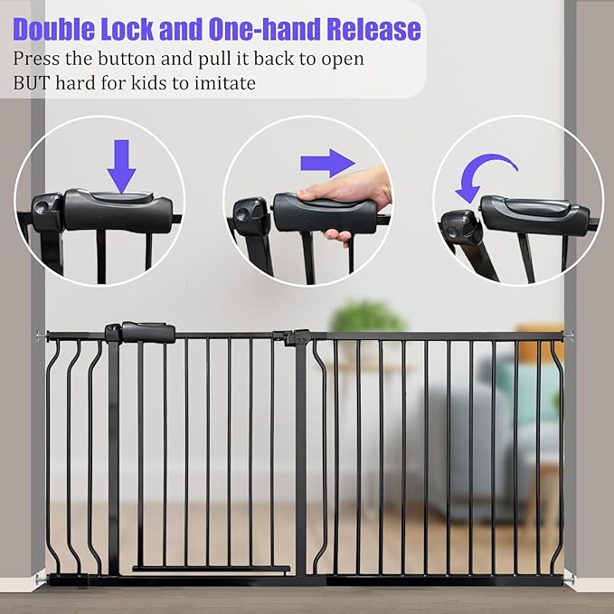 Baby Gates Extra Wide 43.5-48 Inch Wide Large Baby Gate for Stairs Tension Pet Dog Gates Indoor for Doorways No Drilling Pressure Mounted Pet Gates for Kids