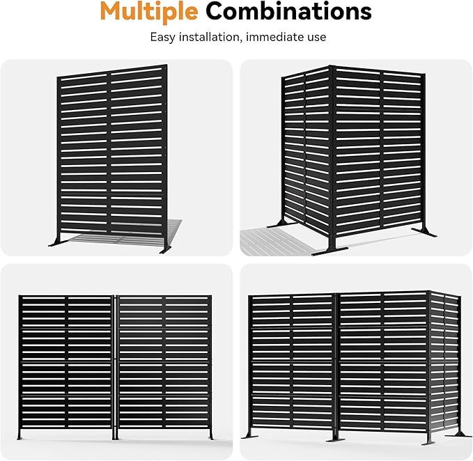 Modern Shade Metal Privacy Screen 72" H x 48" W, Freestanding Decorative Outdoor Privacy Fence Panels for Instant Privacy & Space Division, Patio Screens for Patios Outside Outdoor, Black