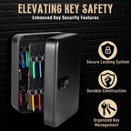 Flexzion Key Box Wall Mount with Code - Black Key Cabinet Lock Box Key Storage Box Wall Mount with Combination Lock, Secured Key Organizer Box with 48 Colored Key Holder for Homes, Office, Apartments