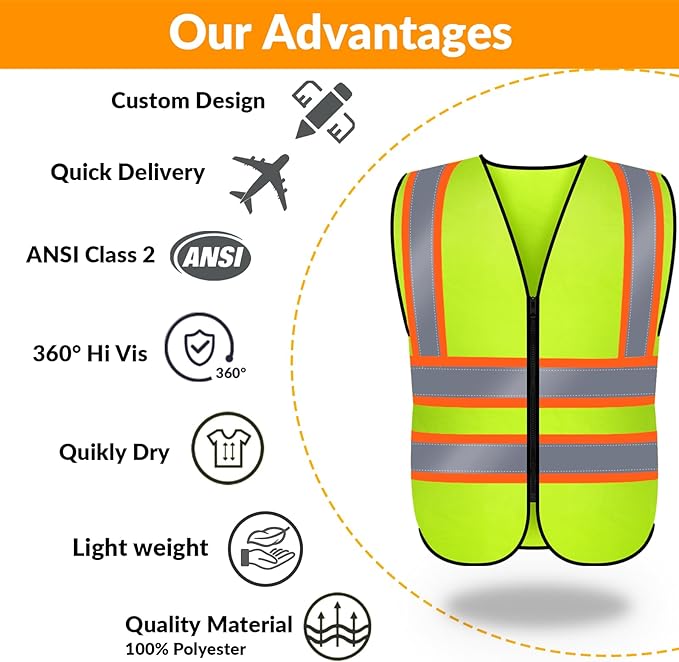 BeautyWill Custom Safety Vest Logo Class 2 High Visibility Reflevtive Vest Outdoor Protective Workwear