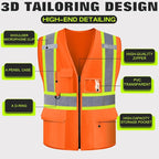 Safety Vest Customize Logo with 5 Pockets & Zipper Reflective High Visibility Vest Class 2 Outdoor Workwear