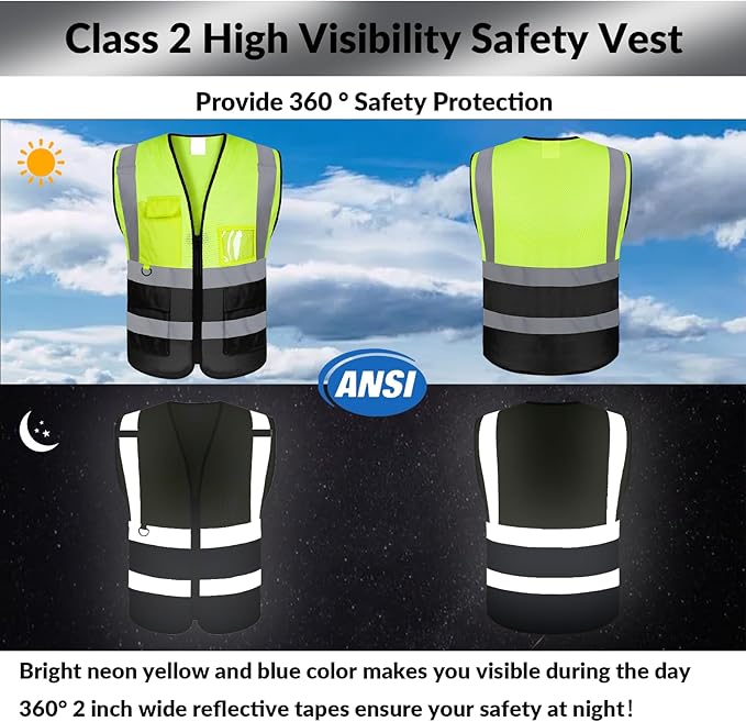 BeautyWill Custom Safety Vest Logo Class 2 High Visibility Reflevtive Vest Outdoor Protective Workwear