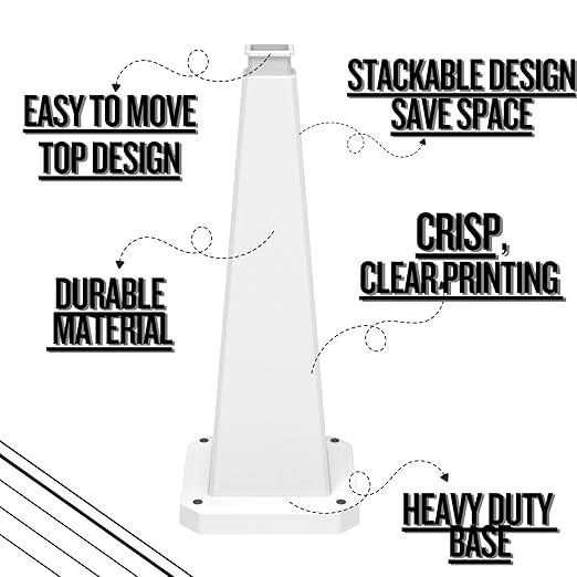 BESEA 3 Pack 28" Bright White Traffic Safety Cones with Weighted Base, High-Visibility Parking Cones for Driveways, Business Parking Lots, Garages, Indoor/Outdoor Use