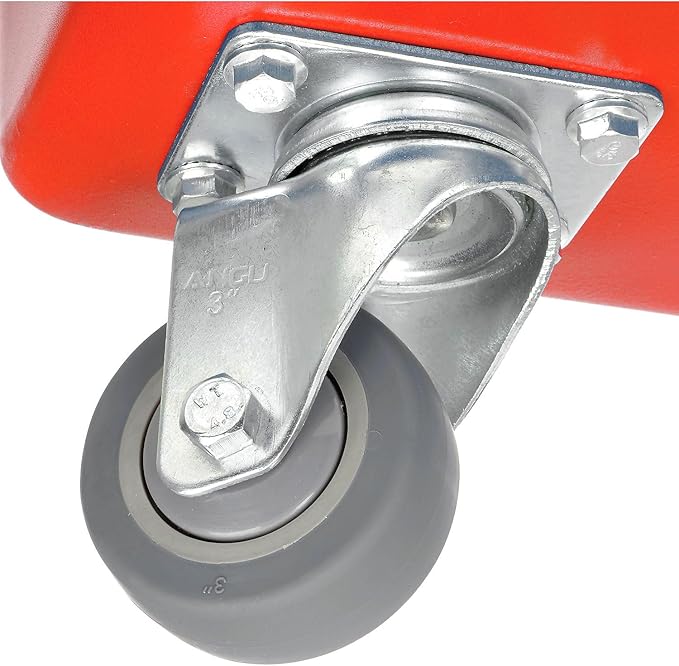 Global Industrial 6 Bushel Plastic Bulk Box Truck, Direct Mount Base, 500 lbs. Capacity, 3" Non-Maring Rubber Casters, Red, 33-2/5"L x 23" W x 24-1/2"H