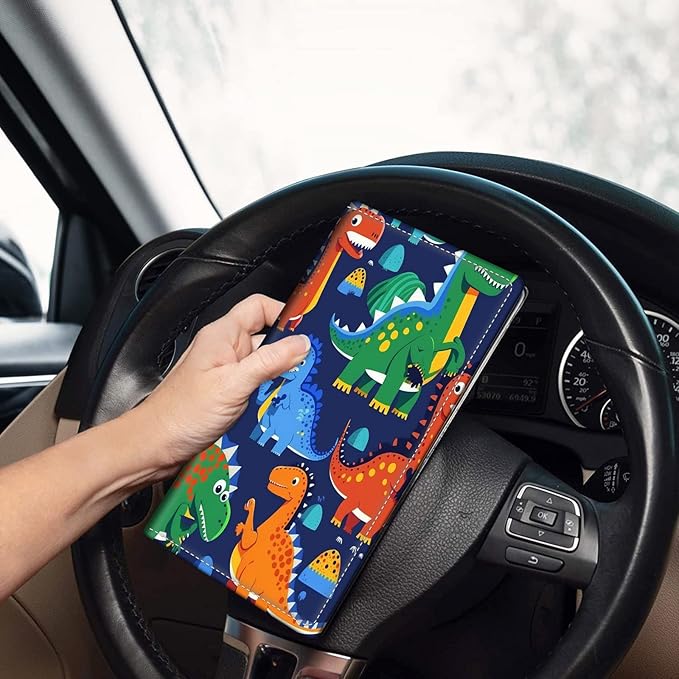 Car Registration and Insurance Holder, Leather Car Glove Box Organizer, Cool Car Accessories for ID, Driver's License Cards & Essential Document,business cards,Men&WomenCute Dinosaur