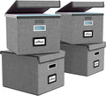 Huolewa File Organizer Box with Lid, Collapsible File Folder Organizer for Office Document Storage, Filing Box with Plastic Slide for Letter/Legal Size Hanging Files, Dark Grey