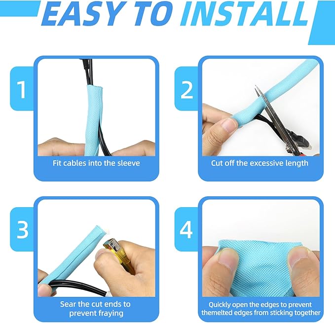 Automotive Wire Loom Tubing, Split Braided Cord Protectors from Pets No Chew, Flexible Cable Sleeve Cable Management for TV/Computer/Electric Wires (Sky Blue, 5/16"-25ft)