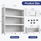 240 Gallon Extra Large Collapsible Storage Bin with Lid, 960QT Stackable Plastic Organizer with 6x Wheels, Foldable Drawer Cabinet for Closet, Living Room Office, Kitchen 3Pack, White