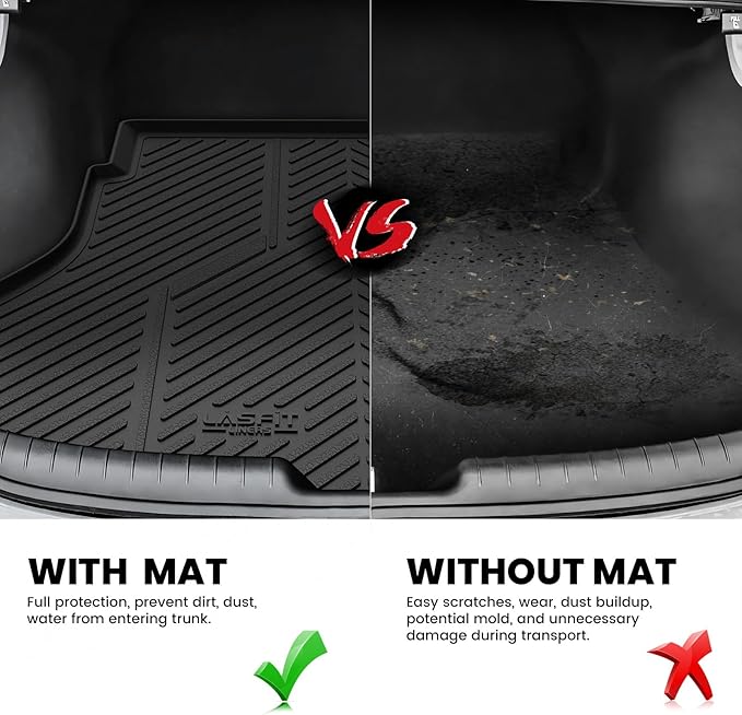 LASFIT Cargo Mat for Hyundai Elantra 2026 2025 2024 2023 2022 2021 & Elantra N 2022-2025, All Weather TPE Custom Fit Elantra & Elantra N Trunk Mat, Black