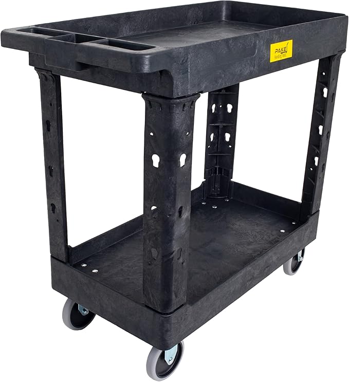 550lb Capacity Heavy Duty Plastic Utility Cart 34-1/2" L x 16-3/4" W with Handle 2 Shelves Pake Handling Tools