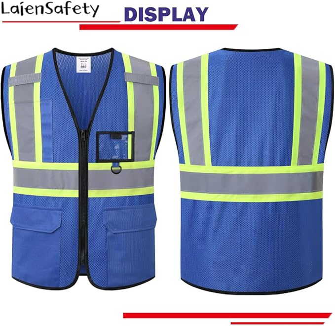 Hi Vis Reflective Safety Vest for Men Women with Multiple Pockets Mesh High Visibility Construction Work Vest,Meets ANSI/ISEA Standards(EK1-178-Blue-2XL)