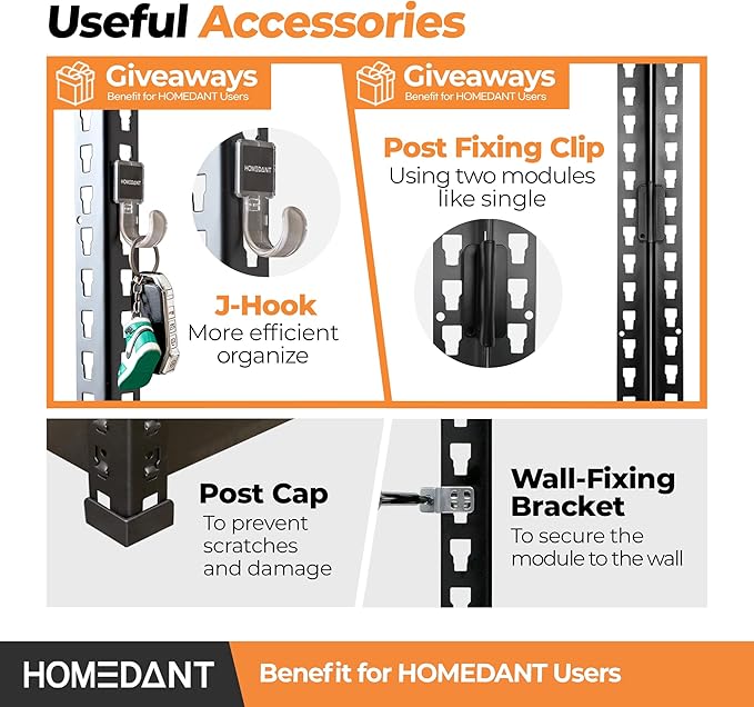 HOMEDANT 5 Tier Storage Shelves Adjustable Laminated Boltless Garage Metal Shelving Unit Heavy Duty Utility Rack Shelf Warehouse Pantry Closet Kitchen (4, (M) 35.9" W, Black)