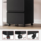 2 Drawer File Cabinet，Mobile Filing Cabinet with Lock and Wheels，Fully Assembled Metal Under Desk File Cabinets for A4/Letter/Legal Size（Black