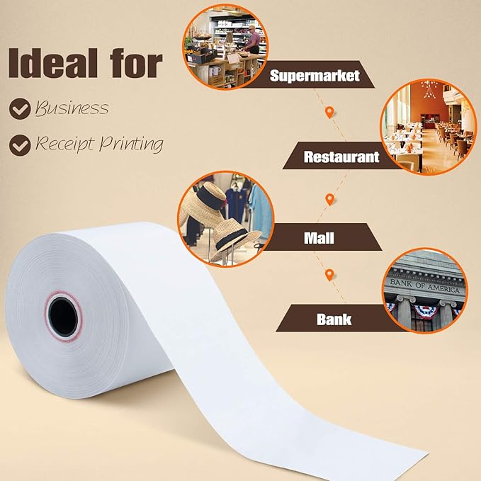 (100 Rolls) 2 1/4" x 230' Thermal Paper, POS Receipt Paper for Retail Business Cash Register, Fits Most Credit Card Terminal