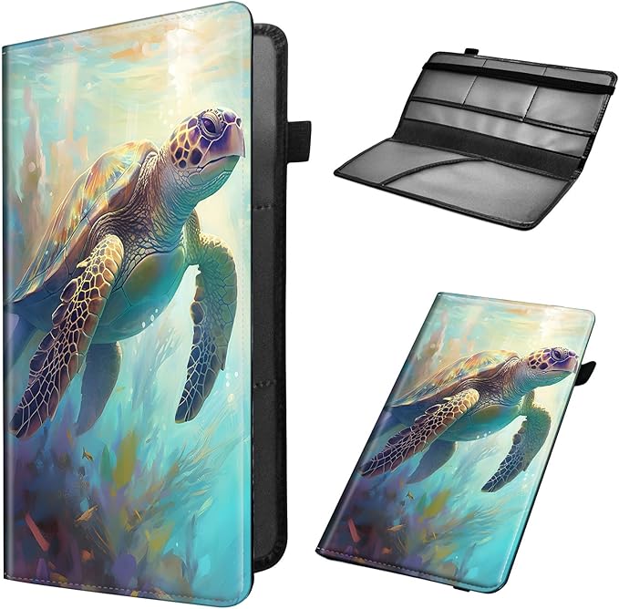 Car Registration and Insurance Holder, Leather Car Glove Box Organizer, Cool Car Accessories for ID, Driver's License Cards & Essential Document,business cards,Men&Women,Cute Sea Turtles