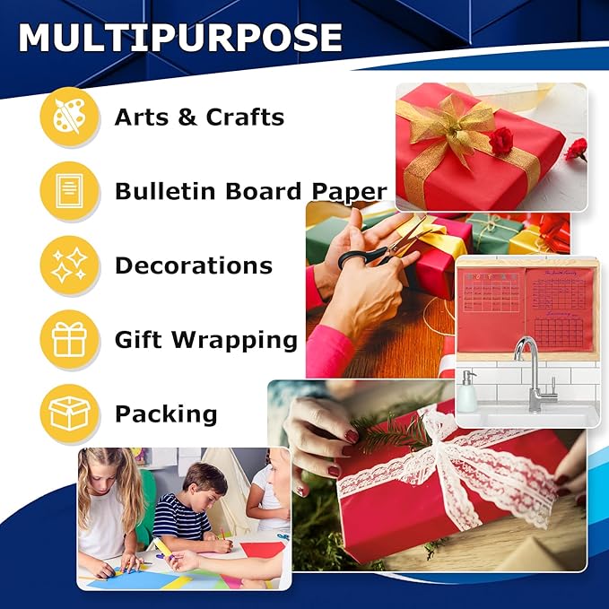 Vanhench 17.5"×963" Red Wrapping Paper Roll for Women Christmas, Solid Color Art Kraft Craft Paper for Wedding, Birthday, Mothers Day Gifts, Bouquet Flower Poster Bulletin Board
