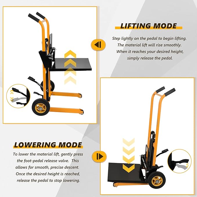 Manual Forklift Pallet Stakcer 43.3" Lift Height with Adjustable Forks and Fixed Legs Pallet Truck Dolly Stacker, 450 Lbs Capacity Hydraulic Material Lift for Supermarket, Warehouse, and Household
