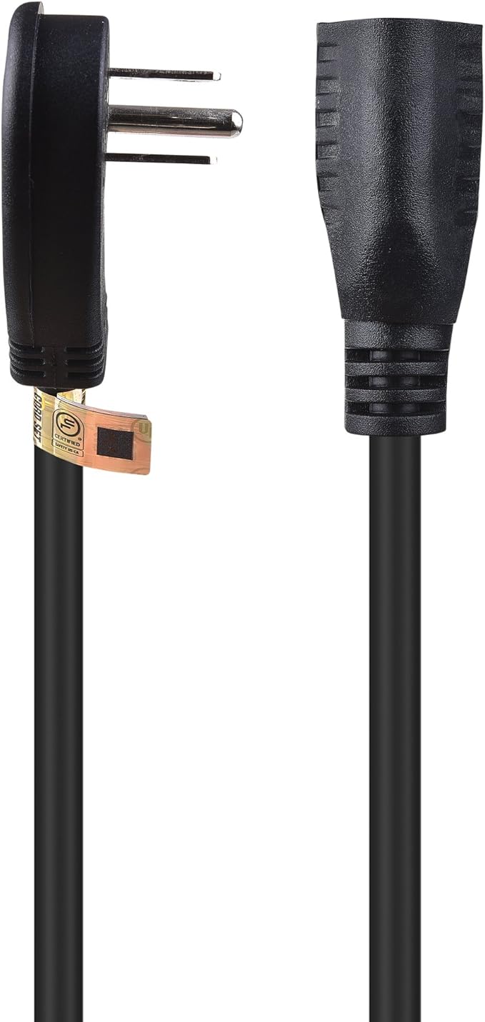 Cable Matters 2-Pack Low Profile Flat Plug Short Extension Cord (Power Extension Cable) 1 Foot (NEMA 5-15P to NEMA 5-15R)