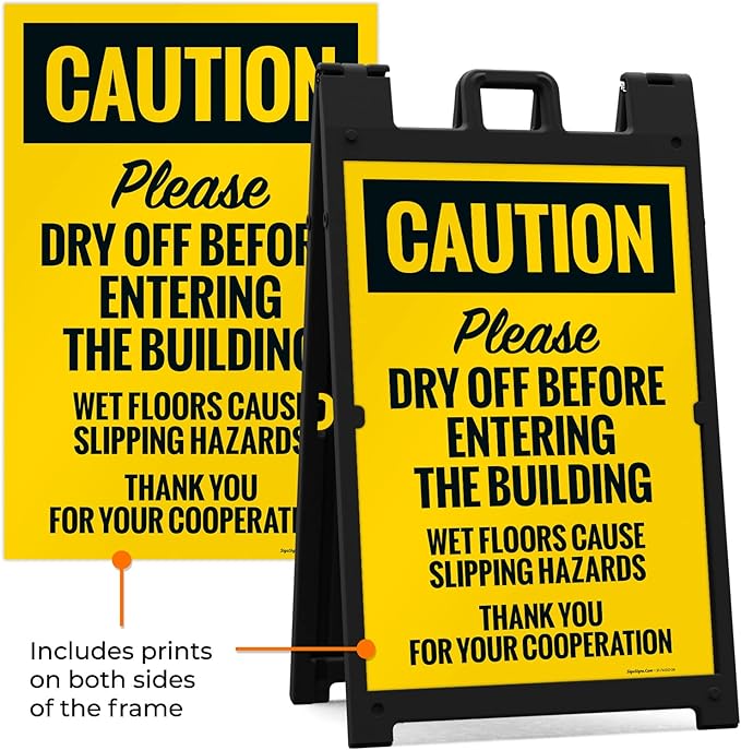 Caution Please Dry Off Wet Floor Sidewalk Sign Kit, 24x36 Inches, With A Frame Stand, Made in USA