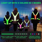Reflective Running Gear with Led Armband Rechargeable, 5 Colors Lights Up Reflective Running Vest Rechargeable for Night Walking Running Cycling Jogging, Adjustable Size for Men Women Kids