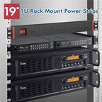 8 Outlet Rack Mount PDU Power Strip, SPD, 1200J Surge Protection & 15A Overload Switch, 360° Rotating Mounting,Fits 19'' Network Server Rack, 5FT Coiled Cord, 1U RackMount