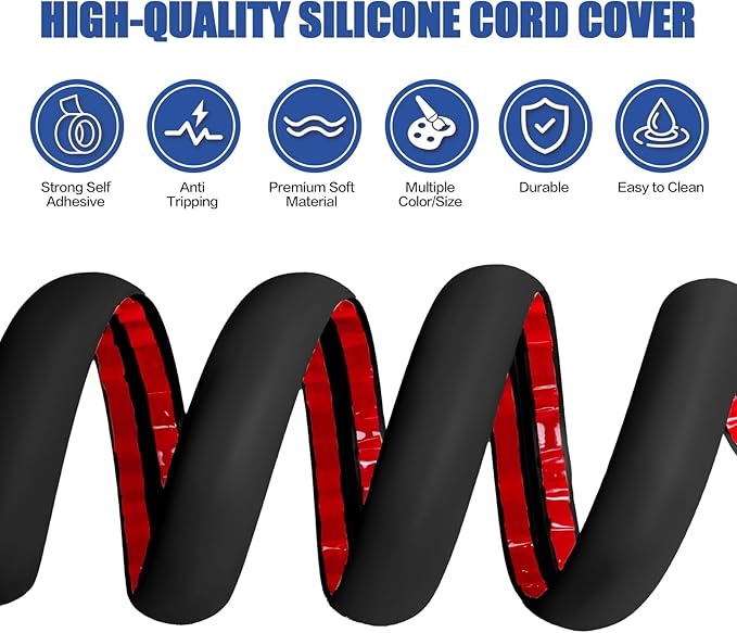 Floor Cord Cover Self Adhesive Cord Hider,3.3FT Cable Management, Extension Strip Protector for Wires, Prevent Cable Trips for Offices, Gyms, Exhibitions Cavity:0.39"(W) x 0.27"(H) Black