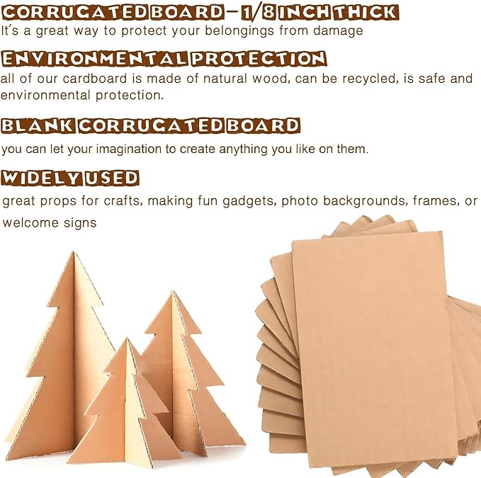 100 Pcs Corrugated Cardboard Sheets Set Corrugated Packaging Pads Paper Flat Cardboard Filler Inserts Sheet Pads Rectangle for Delivering Packing Separators Art Crafts Supplies (Brown, 4 x 6 Inch)