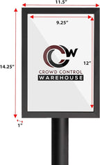 Crowd Control Warehouse Pedestal Standing Floor Sign Frame with Sloped Base, 11 x 14 Inch Vertical, Polished Stainless Steel