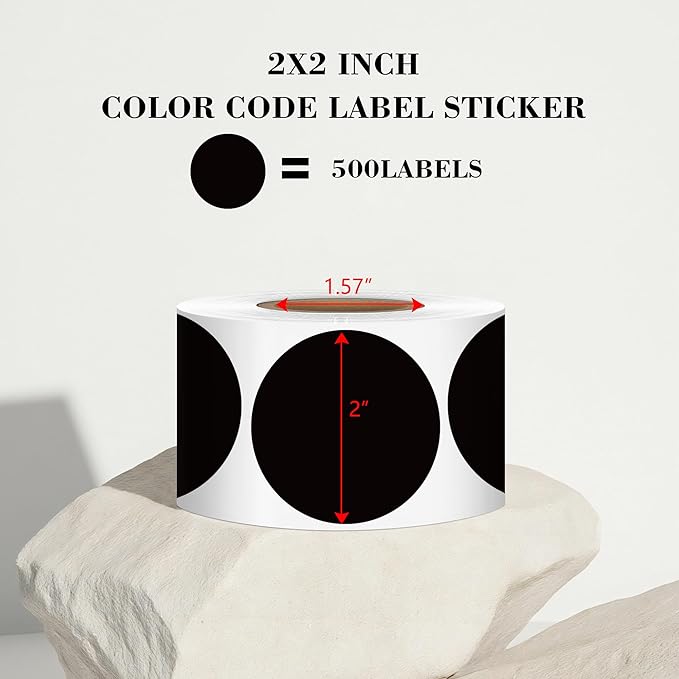 2 Inch Black Circle Stickers 500 Pcs,Permanent Color Coding Dots for Office Home Organization, File Classification,Multipurpose Labels