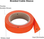 MECCANIXITY Braided Cable Sleeves Heat Shrinkable Fabric Sleeving, 1/2" 10ft Orange 2:1 Ratio Heat Shrinkable Cord Protector for Harness Cable, Network Cable Protection, Cable Management