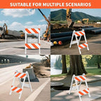 Type II Foldable Traffic Barricade, 1 Pack with Four 8"x24" Panels with Film, Folding Road Safety Barrier for Construction Zones and Traffic Control