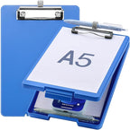 Small Clipboard with Storage, A5 Clipboards with Pen Holder, Half Letter Clip Boards 6x9 Mini Plastic Clipboard with Low Profile Clip for Classroom, School, Office Supplies (Blue)