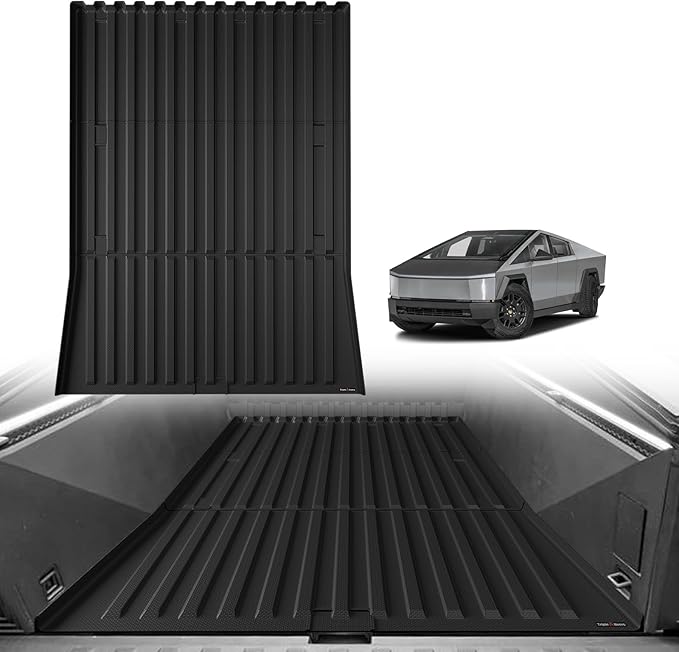 TripleAliners Truck Bed Mat Compatible with 2025 2026 Tesla Cybertruck Accessories Vehicle Perfectly Flush All Weather Protection TPE Heavy Duty Pickup Car Bed Cargo Mat (Corrugated Design Front Wall)