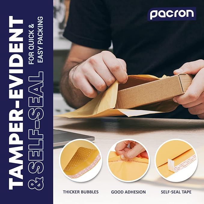 Kraft Bubble Mailers 100 Pack, 8.5 x 14.5 Inch Padded Shipping Envelopes, Yellow Mailing Envelopes for Documents & Packages, Durable & Lightweight, Made in USA